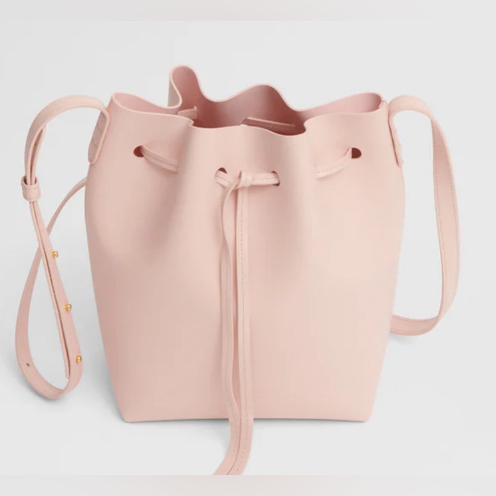 Mansur Gavriel Mini Bucket Pink Leather Drawstring Crossbody Shoulder Bag $495